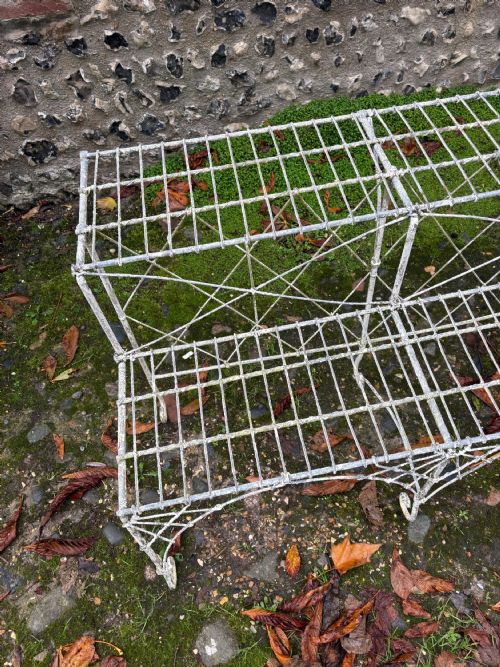 A 19TH CENTURY ENGLISH WIREWORK 2 TIER WHITE PAINTED PLANT STAND 160CM - ADDITIONAL PHOTO 2
