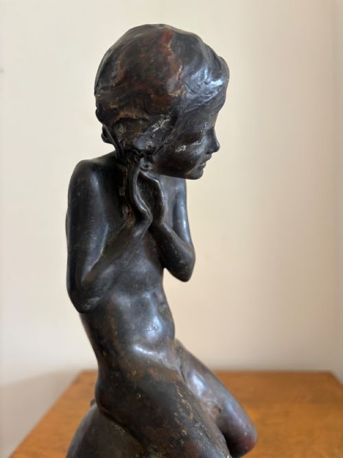HENRI PERNOT 18591937 LA BELLE EPOQUE SEATED BOY BRONZE C1900 39CM SIGNED - ADDITIONAL PHOTO 4