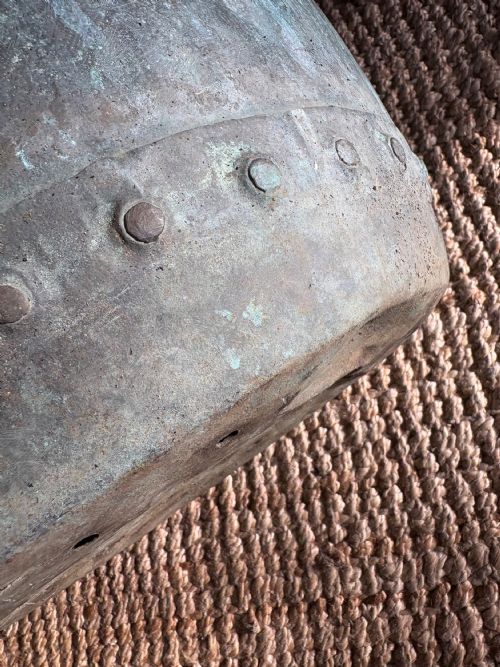 A 19TH CENTURY RIVETED COPPER PLANTER OR LOG BIN 51CM DIAMETER WITH VERDIGRIS - ADDITIONAL PHOTO 6