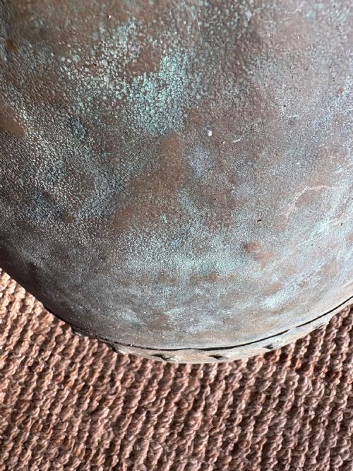 A 19TH CENTURY RIVETED COPPER PLANTER OR LOG BIN 51CM DIAMETER WITH VERDIGRIS - ADDITIONAL PHOTO 8