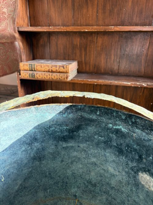 A 19TH CENTURY RIVETED COPPER PLANTER OR LOG BIN 51CM DIAMETER WITH VERDIGRIS - ADDITIONAL PHOTO 9