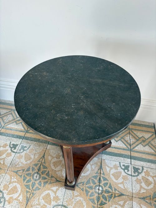 A FRENCH EMPIRE REVIVAL MAHOGANY GUERIDON C1900 MARBLE TOP TRIFORM BASE 50CM DIA - ADDITIONAL PHOTO 10