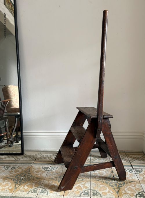 A PAIR OF 19TH CENTURY PINE ANTIQUE LIBRARY STEPS - ADDITIONAL PHOTO 2