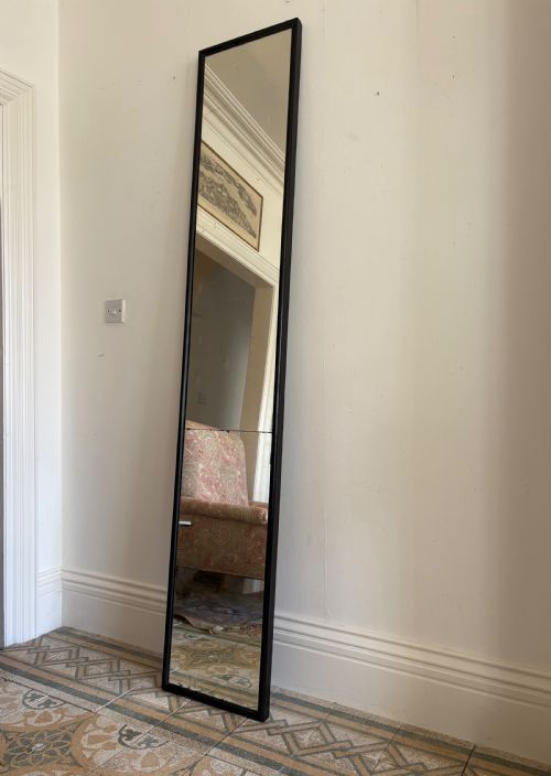 EARLY 20TH CENTURY SPLIT PLATE EBONISED DRAPERS FULL LENGTH MIRROR 211CM - ADDITIONAL PHOTO 1