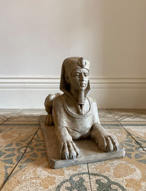 EGYPTIAN REVIVAL EARLY 20TH CENTURY SOLID PLASTER SPHINX STATUE 48CM - ADDITIONAL PHOTO 9