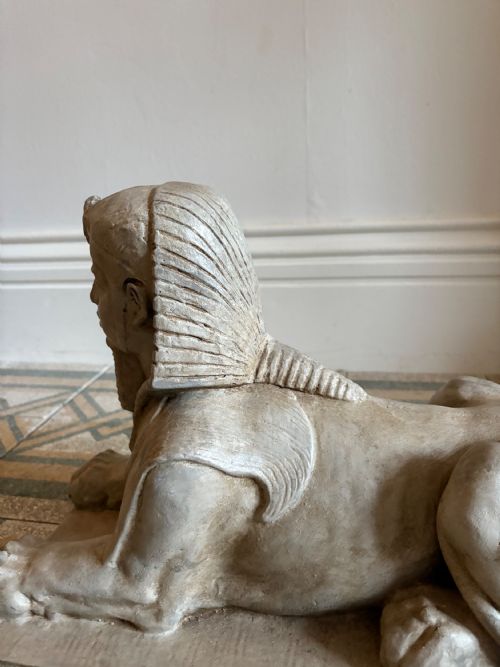 EGYPTIAN REVIVAL EARLY 20TH CENTURY SOLID PLASTER SPHINX STATUE 48CM - ADDITIONAL PHOTO 5