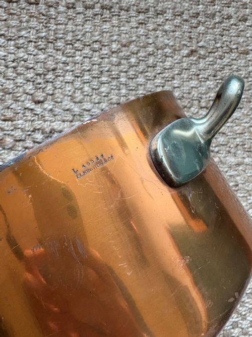 A LARGE ELKINGTON AND CO COPPER PAN NICKEL HANDLES C1900 26CM DIAMETER - ADDITIONAL PHOTO 4
