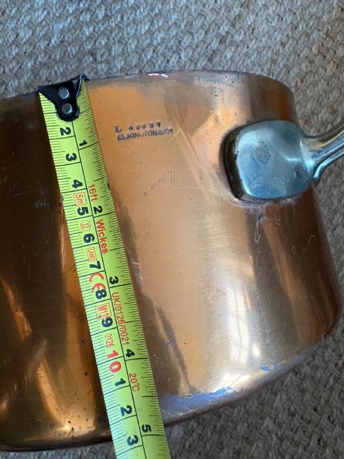 A LARGE ELKINGTON AND CO COPPER PAN NICKEL HANDLES C1900 26CM DIAMETER - ADDITIONAL PHOTO 13