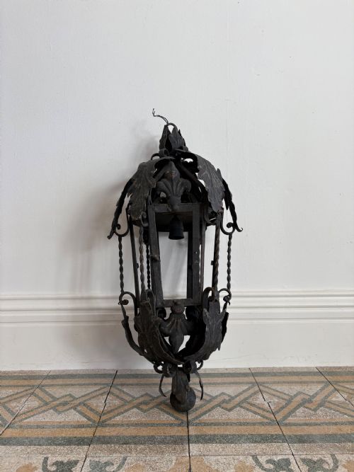 A SOUTHERN FRANCE ORNATE WROUGHT IRON HALL LANTERN PETIT MANOIR C19001920 75CM - ADDITIONAL PHOTO 1