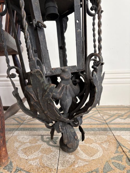 A SOUTHERN FRANCE ORNATE WROUGHT IRON HALL LANTERN PETIT MANOIR C19001920 75CM - ADDITIONAL PHOTO 3
