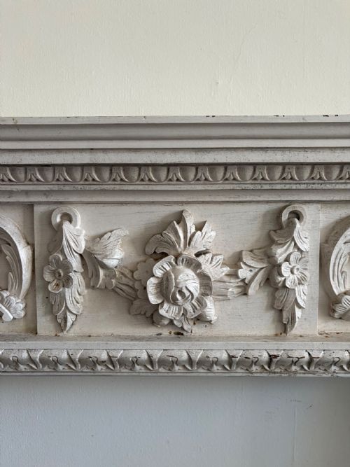 A PAINTED PINE ARCHITECTURAL CARVED FIRE SURROUND CIRCA 1900 145CM WIDE - ADDITIONAL PHOTO 2