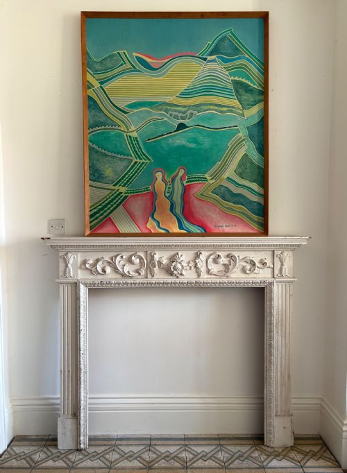 A PAINTED PINE ARCHITECTURAL CARVED FIRE SURROUND CIRCA 1900 145CM WIDE - ADDITIONAL PHOTO 5