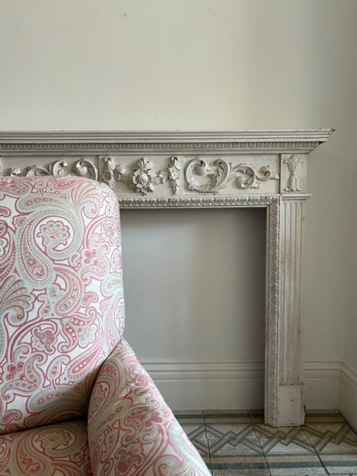 A PAINTED PINE ARCHITECTURAL CARVED FIRE SURROUND CIRCA 1900 145CM WIDE - ADDITIONAL PHOTO 6