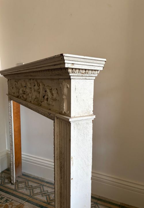 A PAINTED PINE ARCHITECTURAL CARVED FIRE SURROUND CIRCA 1900 145CM WIDE - ADDITIONAL PHOTO 7