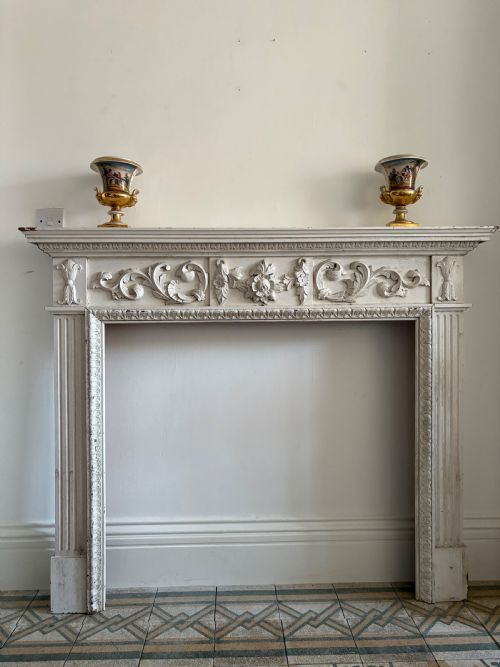 A PAINTED PINE ARCHITECTURAL CARVED FIRE SURROUND CIRCA 1900 145CM WIDE - ADDITIONAL PHOTO 13