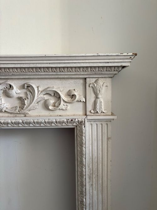 A PAINTED PINE ARCHITECTURAL CARVED FIRE SURROUND CIRCA 1900 145CM WIDE - ADDITIONAL PHOTO 3