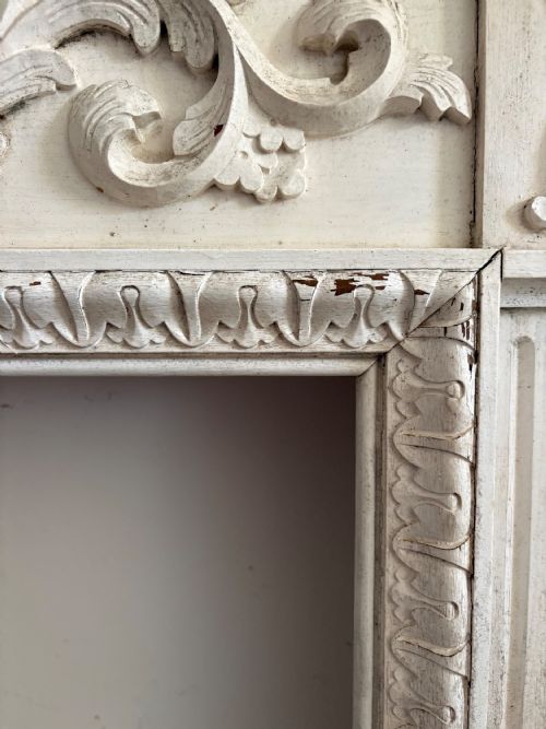 A PAINTED PINE ARCHITECTURAL CARVED FIRE SURROUND CIRCA 1900 145CM WIDE - ADDITIONAL PHOTO 4