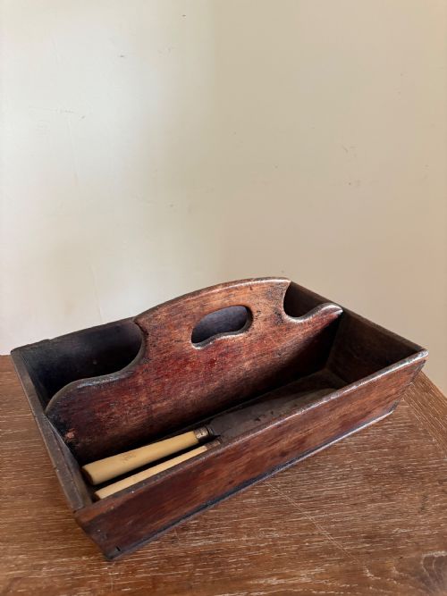A WELSH GEORGIAN OAK BUTLERS CUTLERY TRAY C1800 CANTED SIDES DOVETAIL JOINTS 36CM - ADDITIONAL PHOTO 12