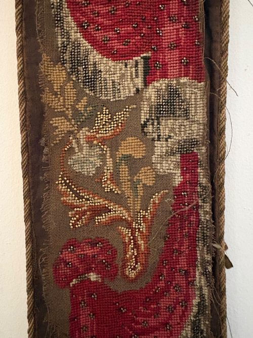 A 19TH CENTURY COUNTRY HOUSE HAND EMBROIDERED SILK AND BEAD BELL PULL 150CM C1850 - ADDITIONAL PHOTO 2