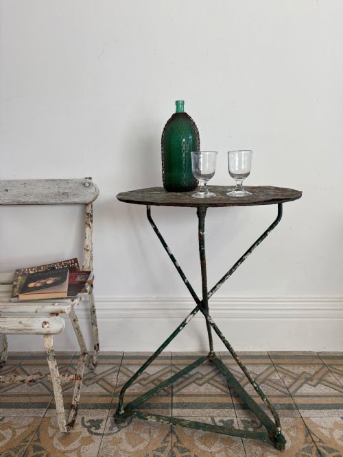 A 19TH CENTURY FRENCH CAST IRON GUERIDON ROUND TABLE GREEN PAINTED 55CM TOP - ADDITIONAL PHOTO 9