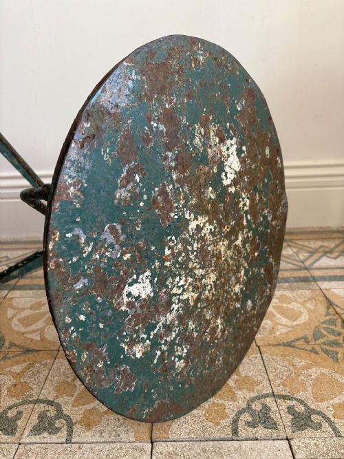 A 19TH CENTURY FRENCH CAST IRON GUERIDON ROUND TABLE GREEN PAINTED 55CM TOP - ADDITIONAL PHOTO 5