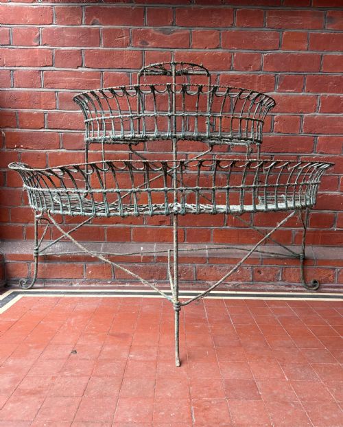 a 19thc english wirework 3 tier painted plant stand larger 120cm wide model - CATEGORY: ANTIQUE MISCELLANEOUS - DATED 19TH CENTURY