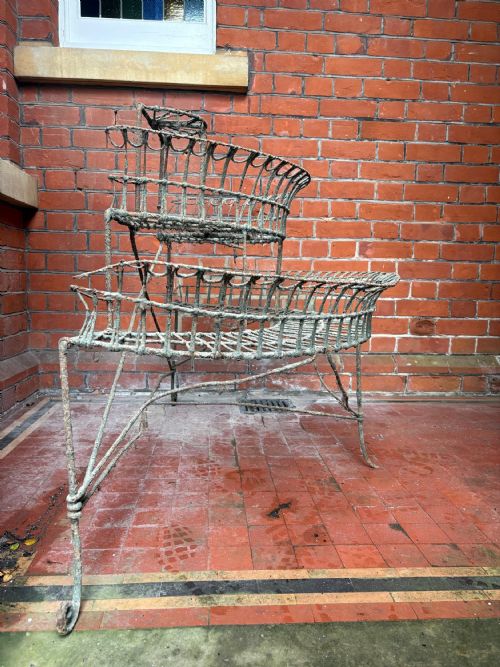A 19THC ENGLISH WIREWORK 3 TIER PAINTED PLANT STAND LARGER 120CM WIDE MODEL - ADDITIONAL PHOTO 3