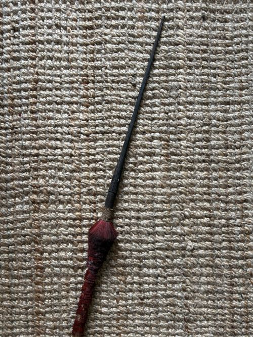 A 19TH CENTURY AFRICAN ZULU IRON SPEAR WITH VEGETABLE DYE BRISTLE SHAFT 161CM