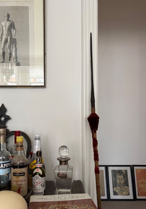 A 19TH CENTURY AFRICAN ZULU IRON SPEAR WITH VEGETABLE DYE BRISTLE SHAFT 161CM - ADDITIONAL PHOTO 5