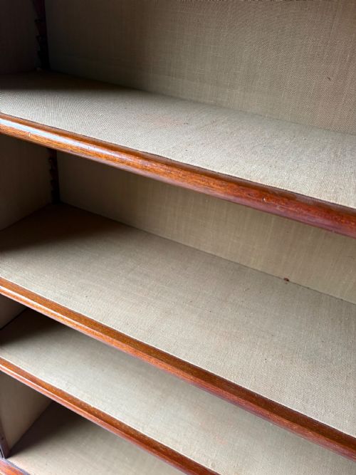 WALL MOUNTED ASTRAL GLAZE MAHOGANY BOOKCASE CABINET LINEN LINED 100CM WIDE C1900 - ADDITIONAL PHOTO 14