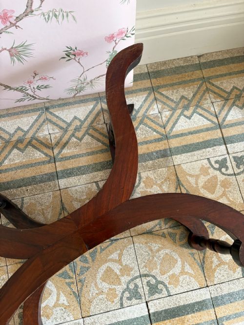 EARLY 20THC POKER WORK X FRAME STOOL POSS RETAILED BY LIBERTY 67CM - ADDITIONAL PHOTO 4