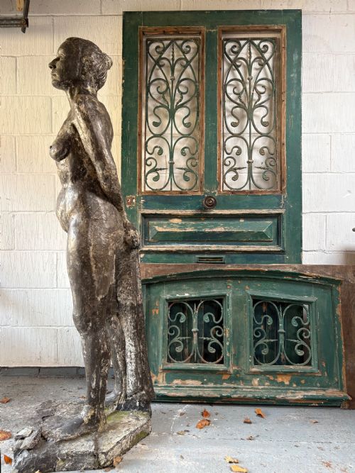 A 19THC FRENCH OAK FRONT DOOR 200CM WITH MATCHING OVERDOOR IRONWORK PANELS - ADDITIONAL PHOTO 3