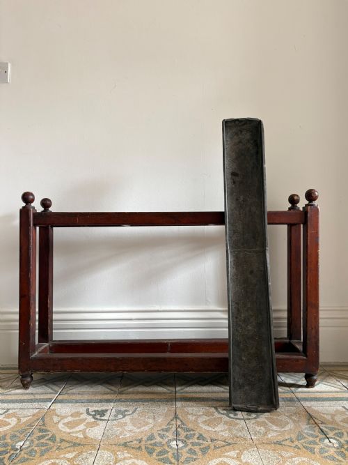 LARGE 19TH CENTURY ENGLISH COUNTRY HOUSE PITCH PINE STICK STAND 107CM ZINC TRAY - ADDITIONAL PHOTO 2