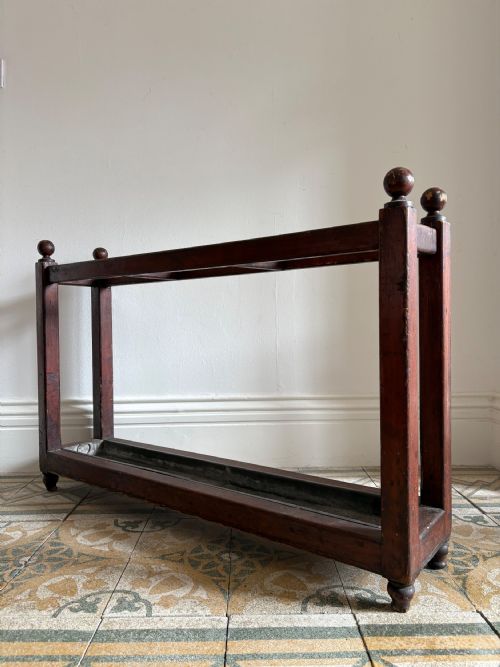 LARGE 19TH CENTURY ENGLISH COUNTRY HOUSE PITCH PINE STICK STAND 107CM ZINC TRAY - ADDITIONAL PHOTO 3