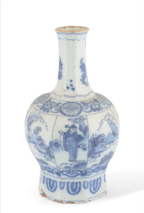AN 18TH CENTURY DUTCH DELFT BLUE AND WHITE TIN GLAZE VASE CHINESE THEME 25CM - ADDITIONAL PHOTO 1