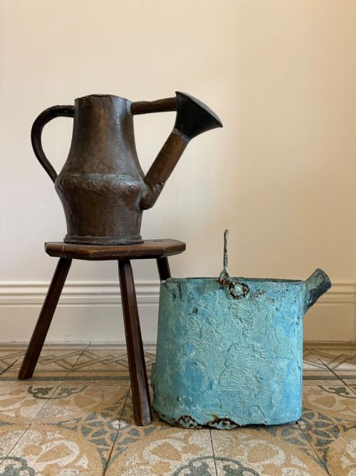 A FRENCH 18THC VERDIGRIS COPPER WATERING CAN ARROSOIR C1800 41CM WATERTIGHT - ADDITIONAL PHOTO 2