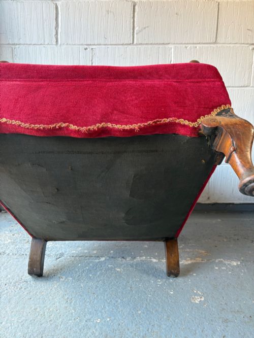 AN EARLY 20TH CENTURY WALNUT AND RED VELVET BERGERE ARM CHAIR C19001910 - ADDITIONAL PHOTO 9