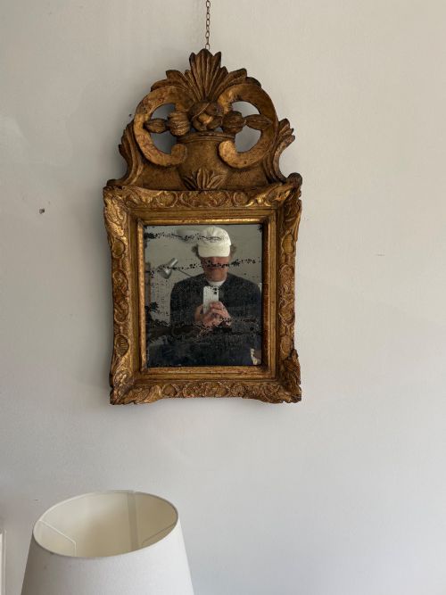 a french 18th century giltwood ornate pediment mirror 80cm foxed mercury plate - CATEGORY: ANTIQUE MIRRORS - DATED 18TH CENTURY