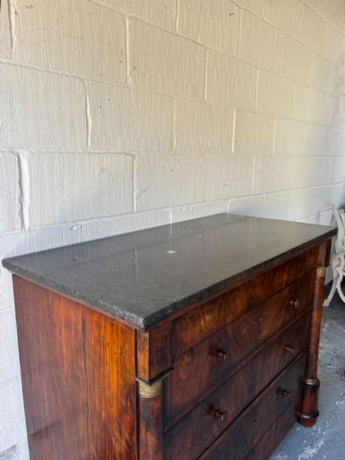 A 19THC FRENCH EMPIRE FLAME MAHOGANY CHEST OF DRAWERS COMMODE MARBLE TOP 115CM - ADDITIONAL PHOTO 6