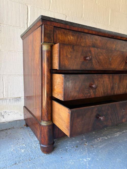 A 19THC FRENCH EMPIRE FLAME MAHOGANY CHEST OF DRAWERS COMMODE MARBLE TOP 115CM - ADDITIONAL PHOTO 8