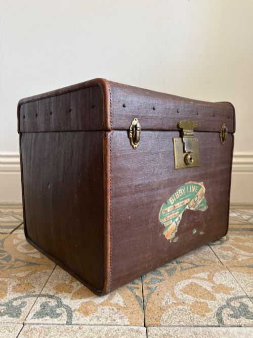 ORIGINAL 1900S ARMY AND NAVY CANVAS AND LEATHER LUGGAGE TRUNK HAT BOX 46CM
