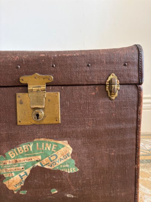 ORIGINAL 1900S ARMY AND NAVY CANVAS AND LEATHER LUGGAGE TRUNK HAT BOX 46CM - ADDITIONAL PHOTO 9