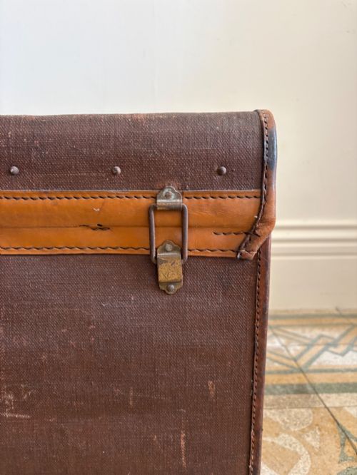 ORIGINAL 1900S ARMY AND NAVY CANVAS AND LEATHER LUGGAGE TRUNK HAT BOX 46CM - ADDITIONAL PHOTO 14