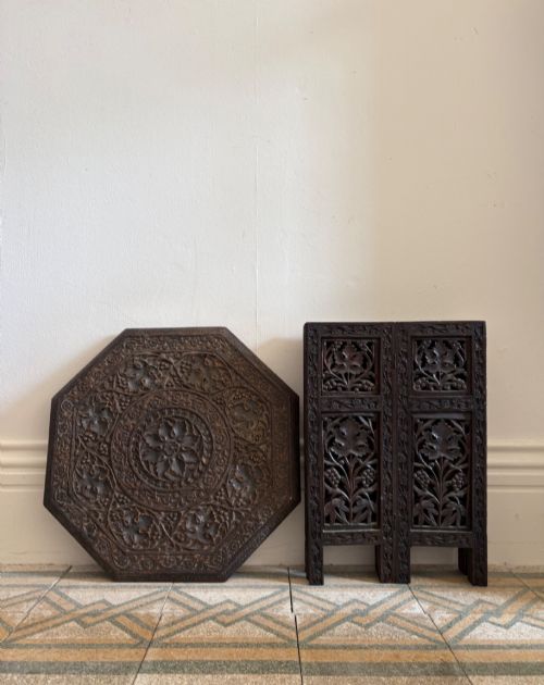 ANGLO INDIAN CARVED OCTAGONAL TABLE C1900 485CM TALL 46CM TOP INDIAN TEAK - ADDITIONAL PHOTO 2