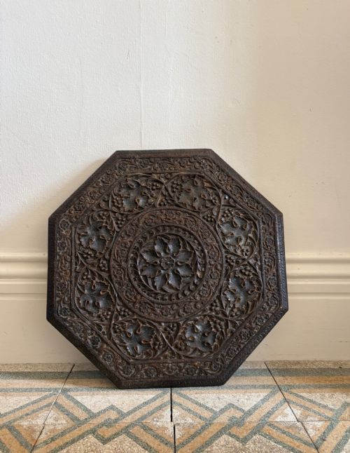 ANGLO INDIAN CARVED OCTAGONAL TABLE C1900 485CM TALL 46CM TOP INDIAN TEAK - ADDITIONAL PHOTO 3