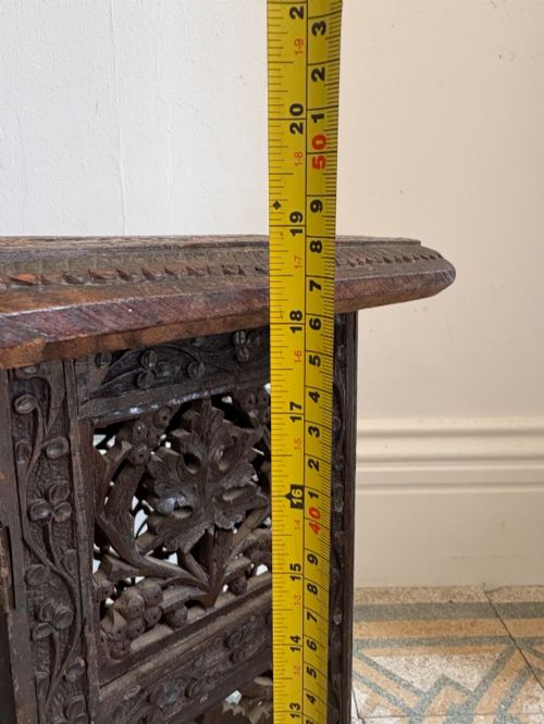 ANGLO INDIAN CARVED OCTAGONAL TABLE C1900 485CM TALL 46CM TOP INDIAN TEAK - ADDITIONAL PHOTO 12