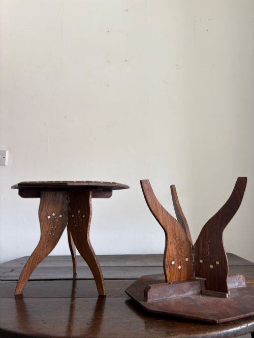 A PAIR OF ANGLO INDIAN HOSHIARPUR OCTAGONAL BONE INLAY FOLDING TABLES C1900 40CM TOP - ADDITIONAL PHOTO 8
