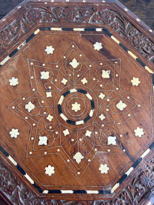 A PAIR OF ANGLO INDIAN HOSHIARPUR OCTAGONAL BONE INLAY FOLDING TABLES C1900 40CM TOP - ADDITIONAL PHOTO 11