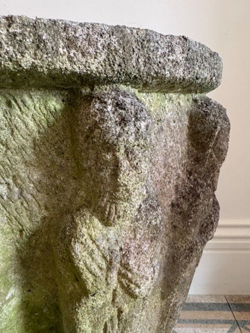 EARLY 20TH CENTURY WEATHERED MEDIEVAL STYLE BAPTISMAL FONT PLANTER AND BASE 63CM - ADDITIONAL PHOTO 3