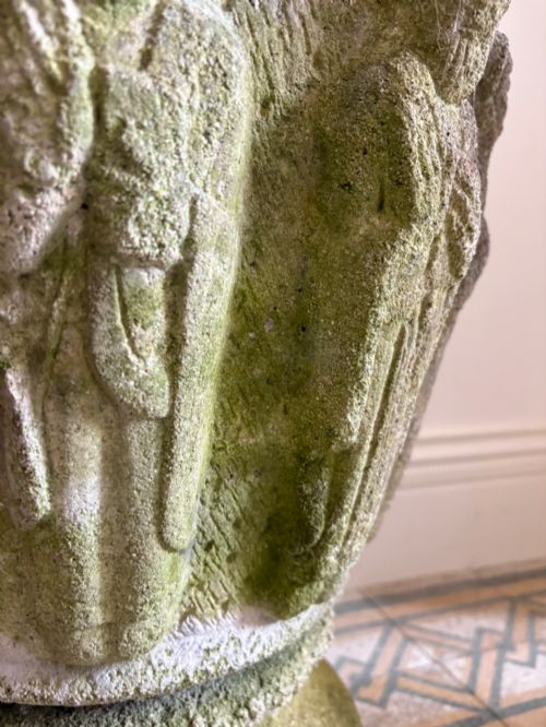 EARLY 20TH CENTURY WEATHERED MEDIEVAL STYLE BAPTISMAL FONT PLANTER AND BASE 63CM - ADDITIONAL PHOTO 4